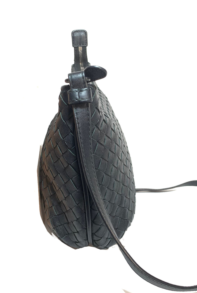 Bottega Veneta Black Intrecciato Woven Nappa Leather Cross Body Bag | Gently Used |