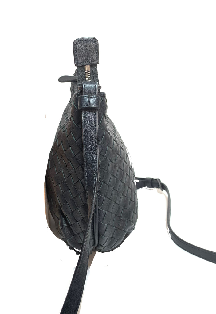 Bottega Veneta Black Intrecciato Woven Nappa Leather Cross Body Bag | Gently Used |