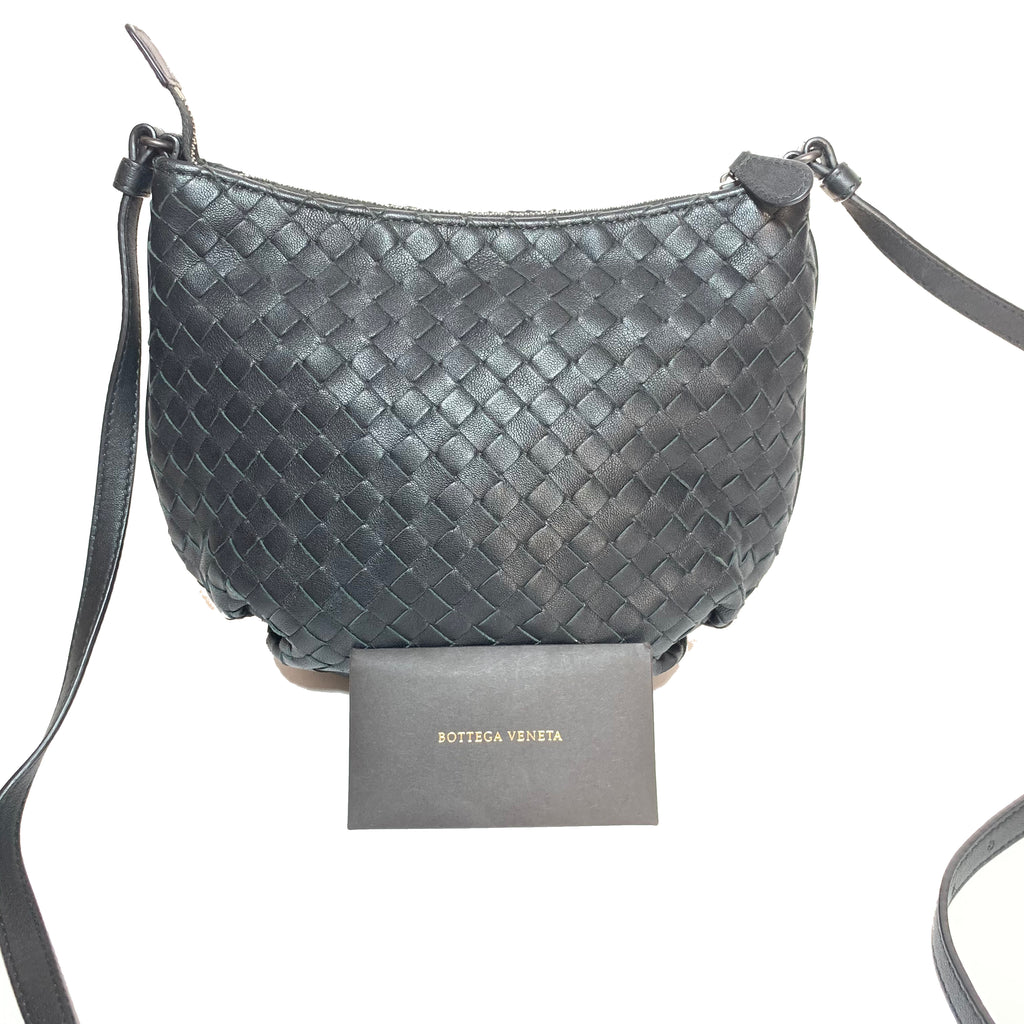 Bottega Veneta Black Intrecciato Woven Nappa Leather Cross Body Bag | Gently Used |