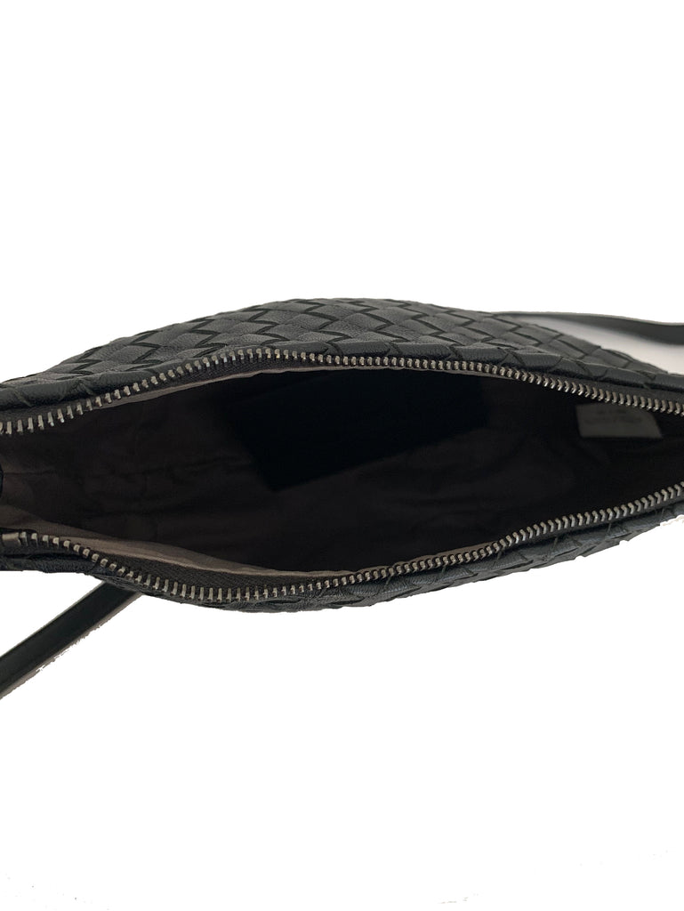 Bottega Veneta Black Intrecciato Woven Nappa Leather Cross Body Bag | Gently Used |