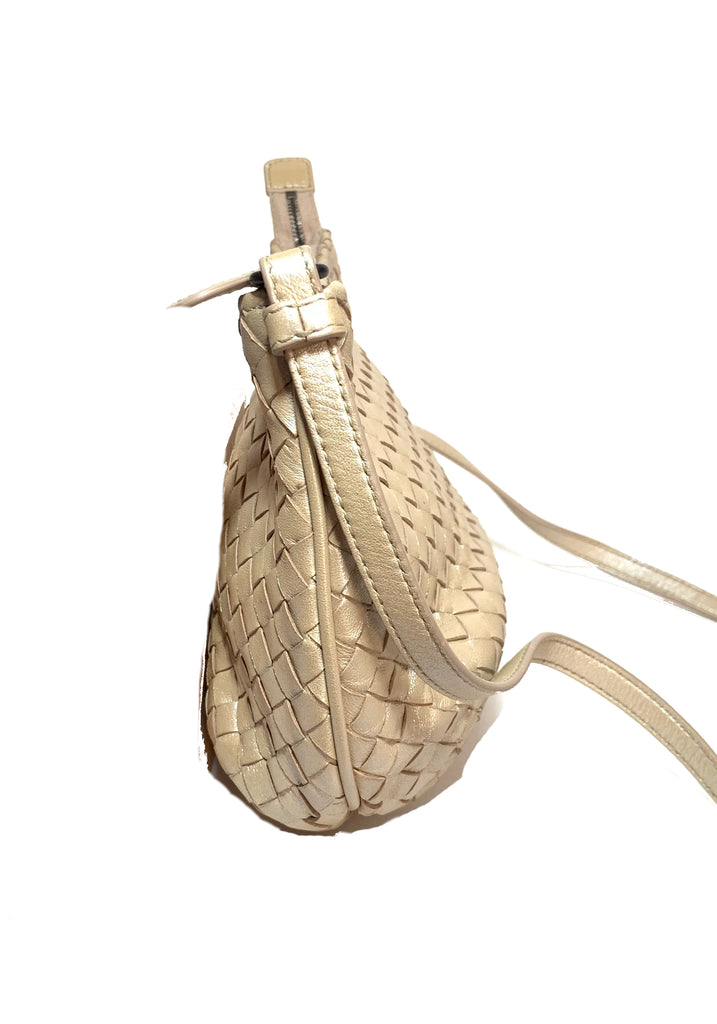 Bottega Veneta Light Gold Woven Nappa Leather Cross Body Bag | Gently Used |