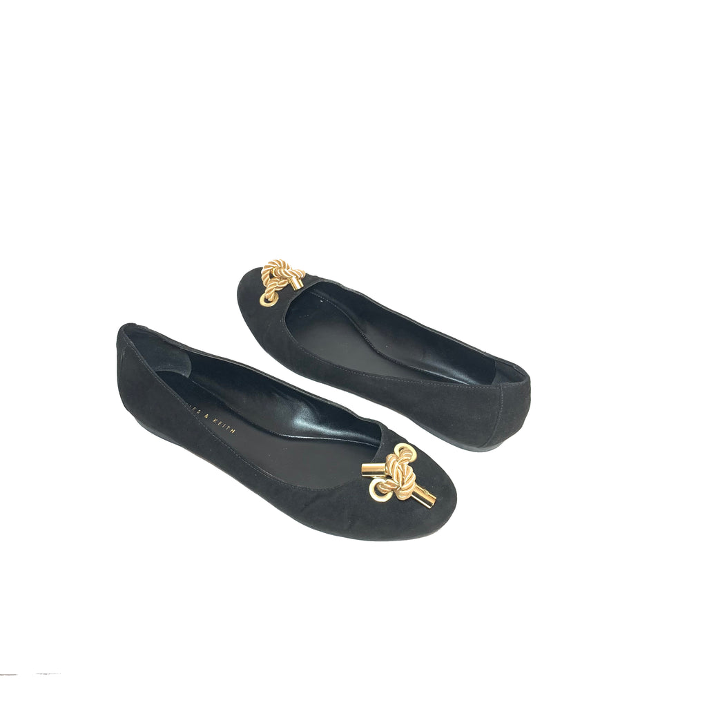 Charles & Keith Black Suede Gold Twist Ballet Flats | Gently Used |