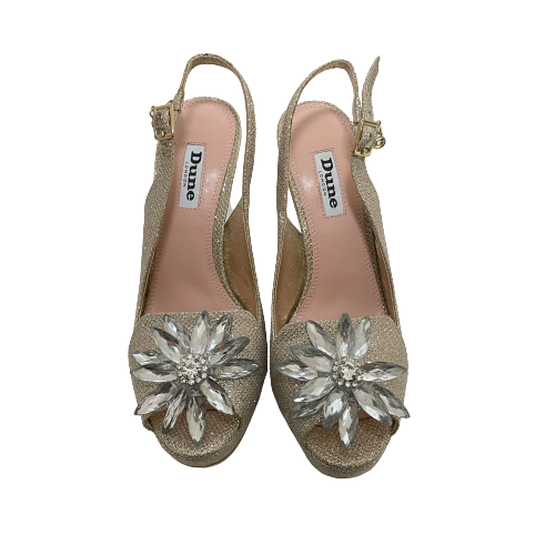 Dune Gold Glitter 'Majesty' Peep-toe Platform Stiletto Heels | Gently Used |