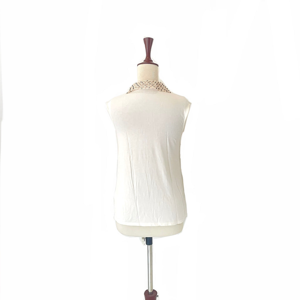 Koton Off-White Sleeveless Top with Rhinestone Lace Collar | Pre Loved |