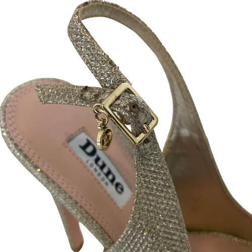 Dune Gold Glitter 'Majesty' Peep-toe Platform Stiletto Heels | Gently Used |