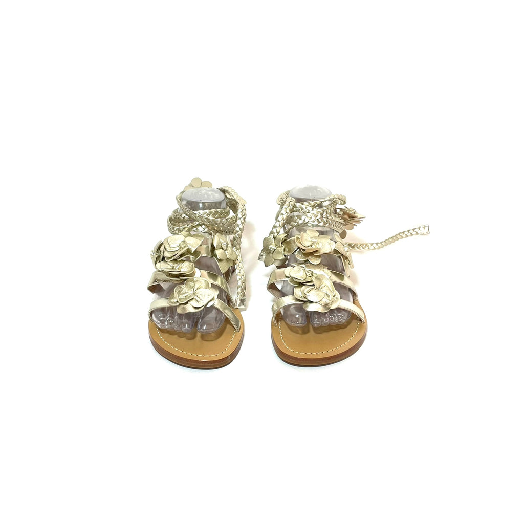 Tory Burch Gold Floral Strappy Flats | Like New |