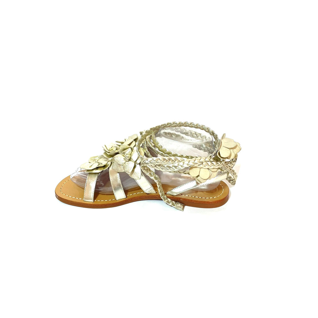 Tory Burch Gold Floral Strappy Flats | Like New |