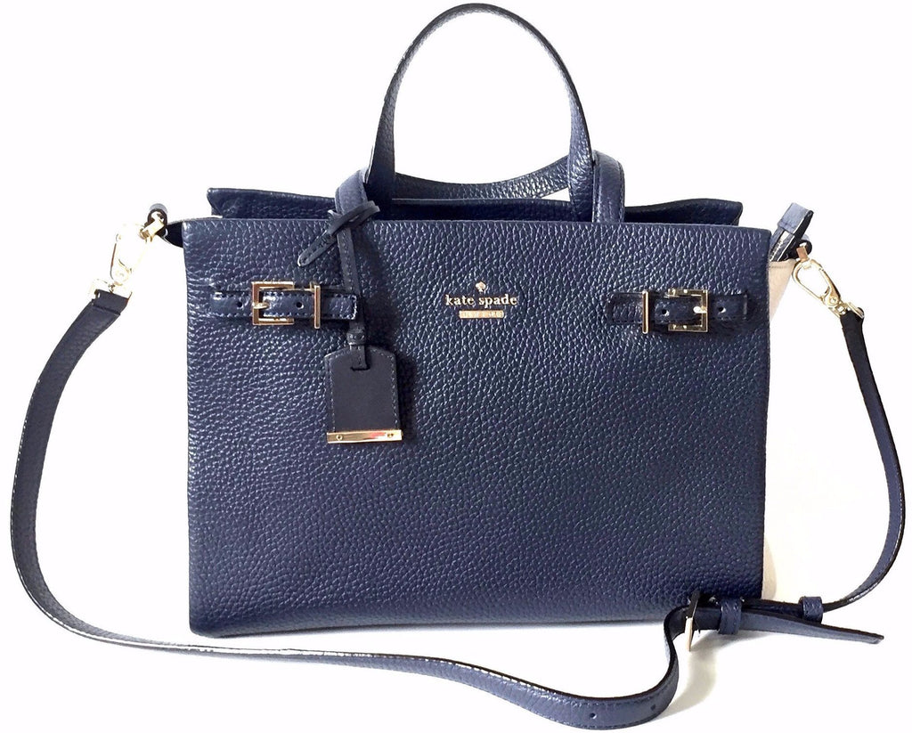Kate Spade Pebbled Navy Blue & Cream Leather Bag | Gently Used |