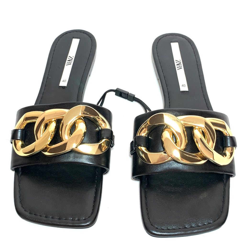 ZARA Black Gold Chain Slides | Brand New | | Secret Stash