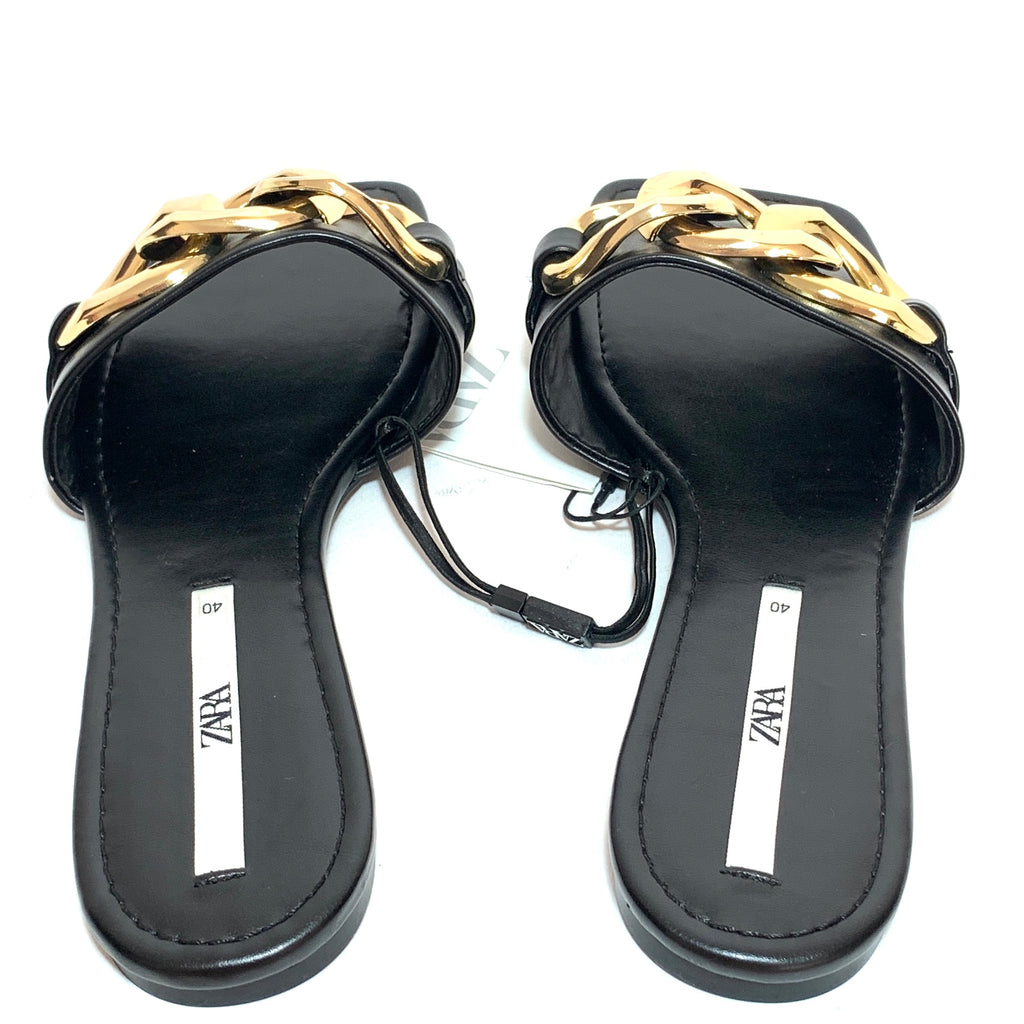 ZARA Black Gold Chain Slides | Brand New | | Secret Stash