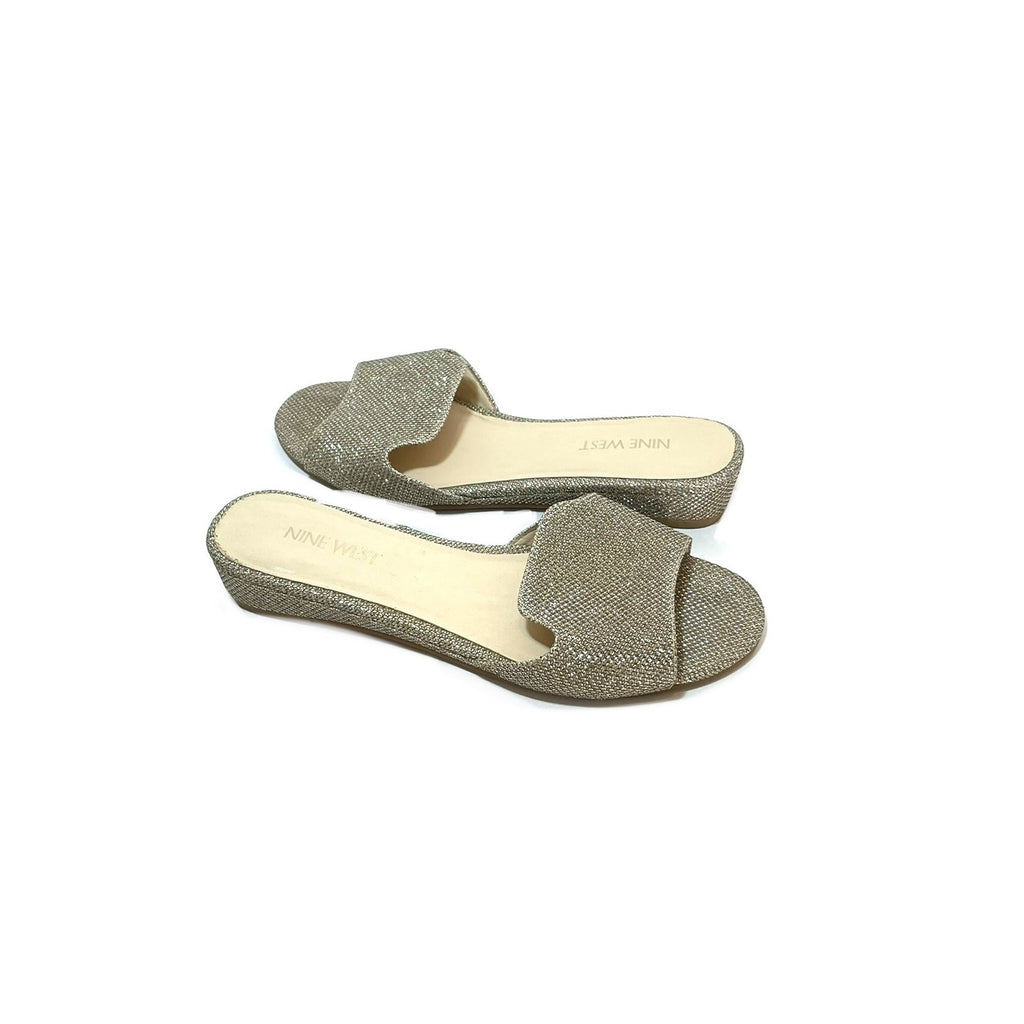 Nine West Gold Glitter Mini Wedge Sandals | Gently Used |