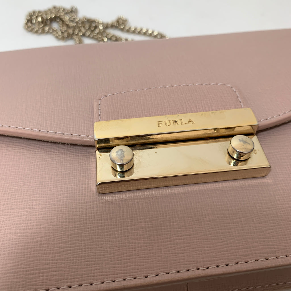 Furla Blush Pink Leather Shoulder Bag | Pre Loved |