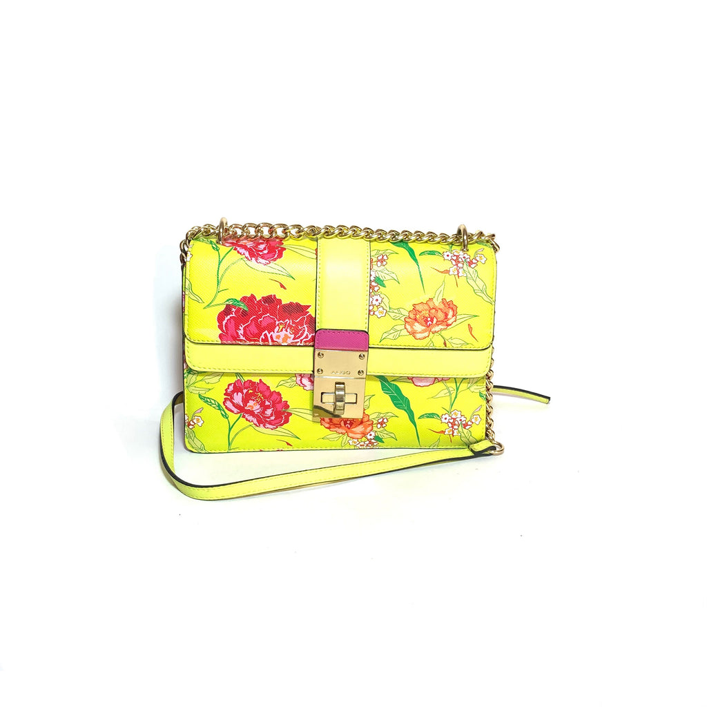 ALDO Neon Yellow & Pink Floral Shoulder Bag | Gently Used |