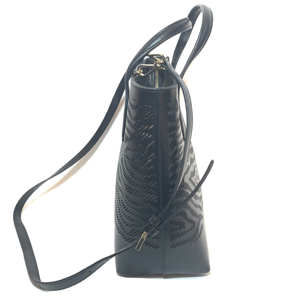 Cavalli Class Black Leather Laser-Cut Tote | Like New |