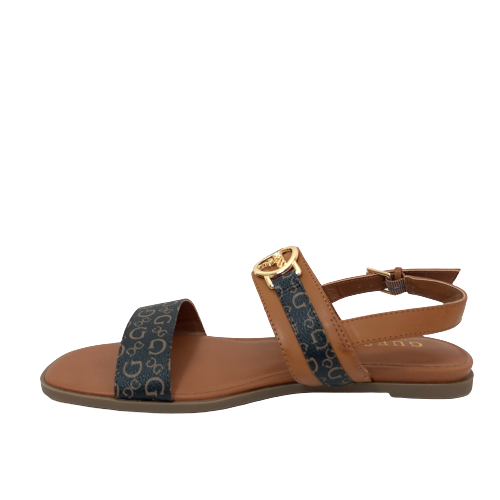 Guess Tan Dual Strap Monogram Sandals | Brand New |
