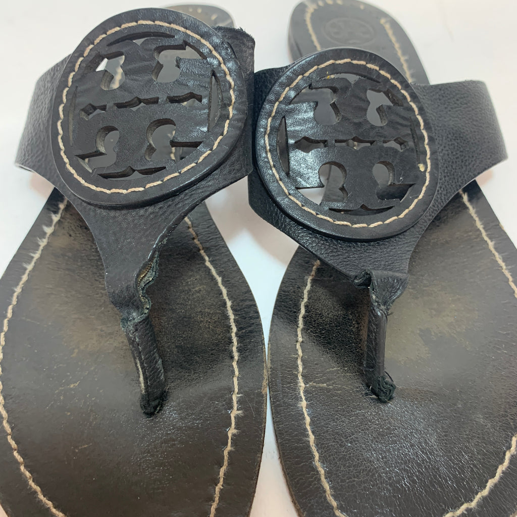 Tory Burch Black Leather 'Louisa' Thong Sandals | Pre Loved |