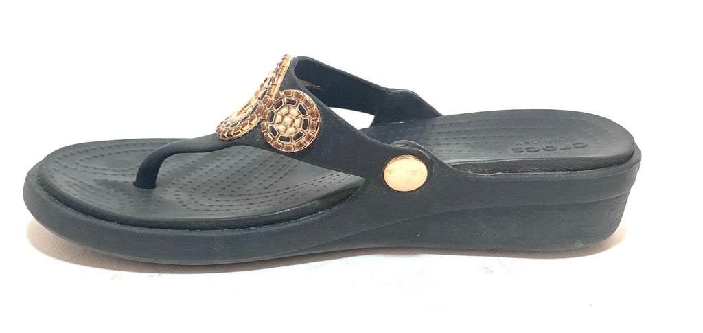 CROCS Black Rhinestone Thong Sandals | Pre Loved |
