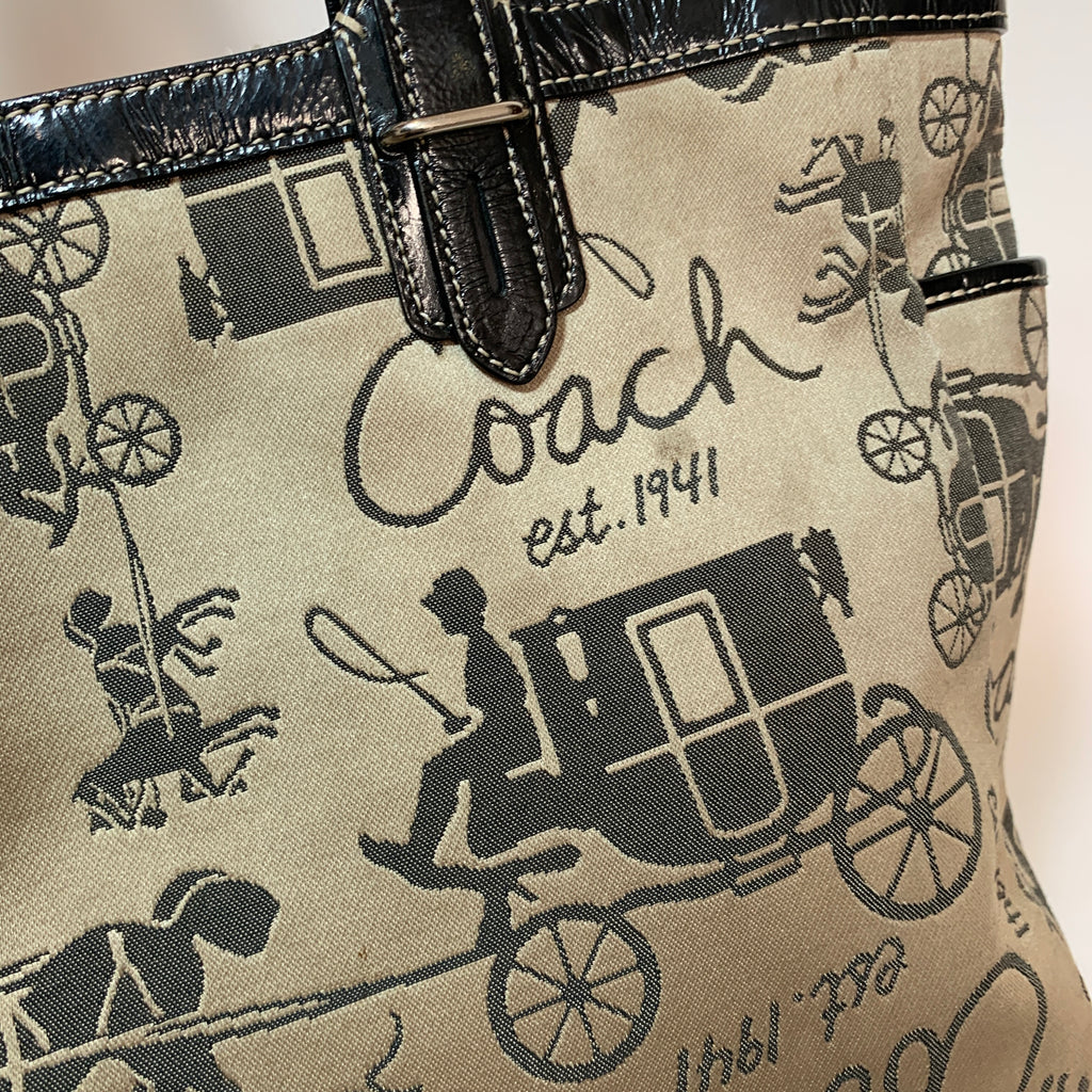Coach Beige Carriage Print Canvas Tote | Pre Loved |