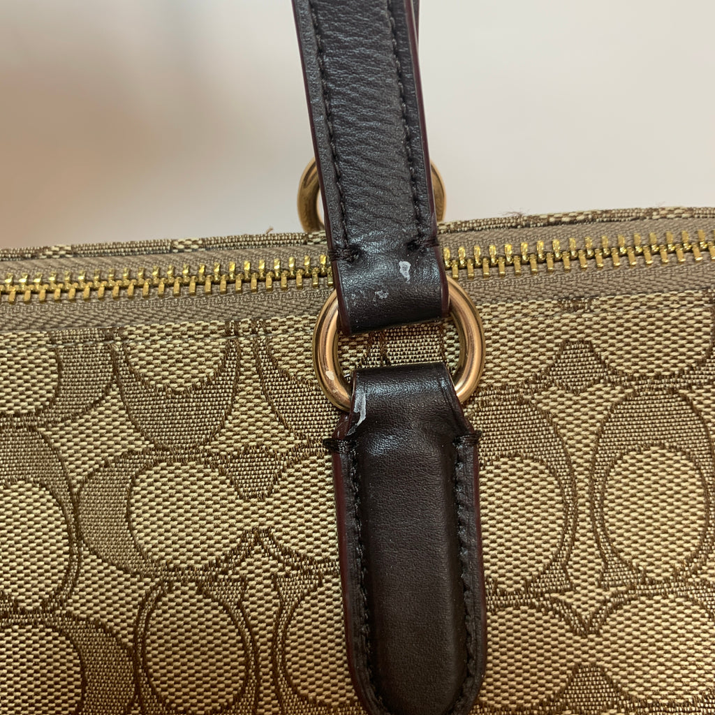 Coach Khaki Monogram Canvas & Leather Zip Tote | Like New |