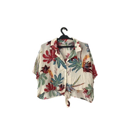 Pull & Bear Floral Collared Crop Top