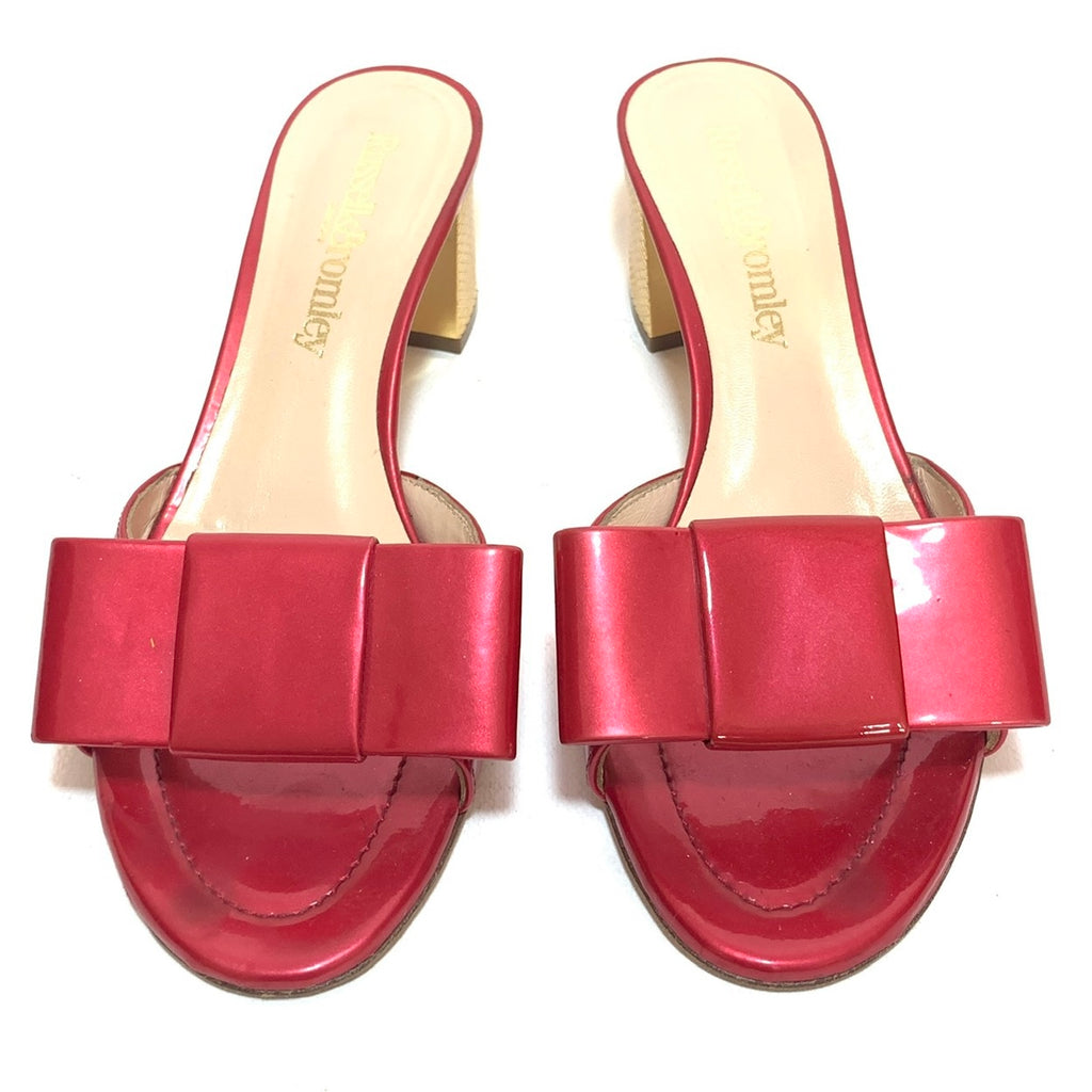Russell & Bromley Red Patent Leather & Gold Block Heel Sandals | Gently Used |