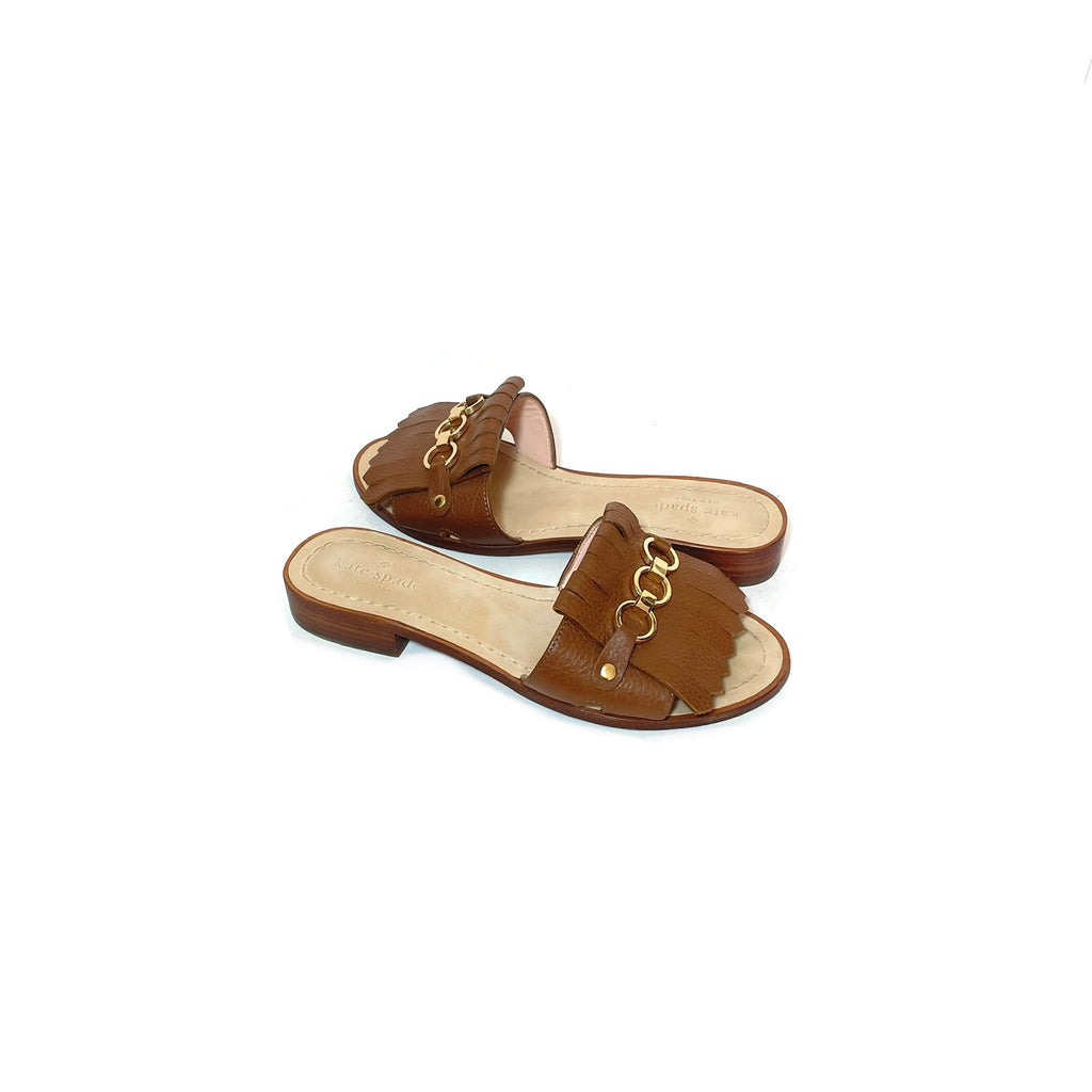 Kate Spade Tan Leather Fringe Sandals | Pre Loved |