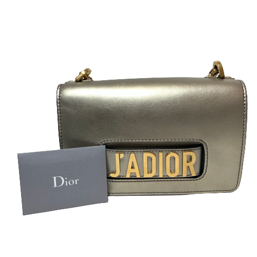 DIOR 'J'ADIOR' Metallic Light Gold Calf Skin Leather Flap Bag | Gently Used |