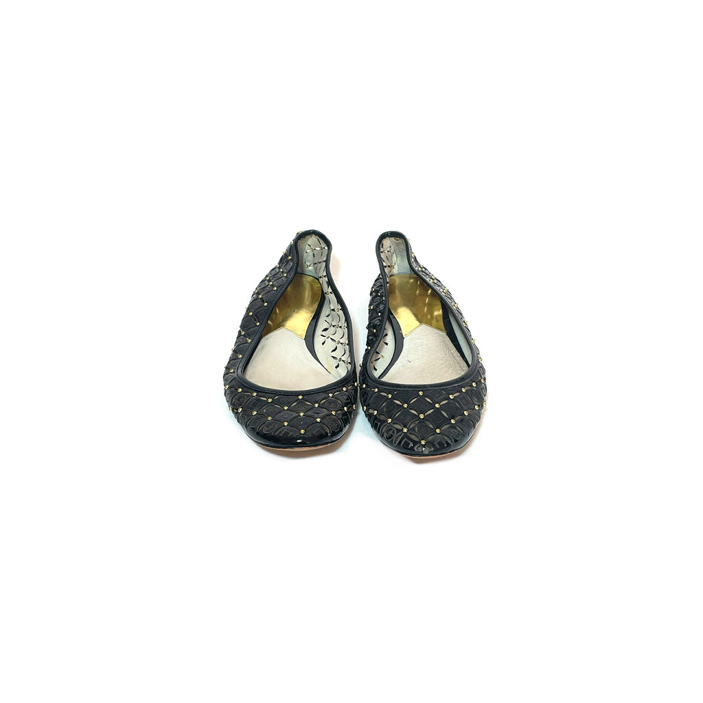 Michael Kors Black Leather Gabriella Perforated Ballet Flats | Pre Loved |