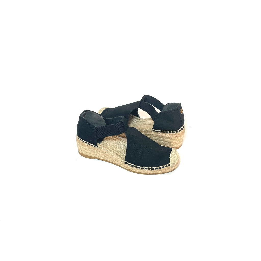 Tory Burch Black Canvas Espadrille Wedges | Gently Used |
