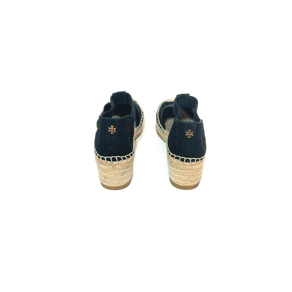 Tory Burch Black Canvas Espadrille Wedges | Gently Used |