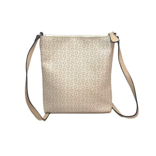 Guess Beige Rectangular Monogram Crossbody Bag | Gently Used |