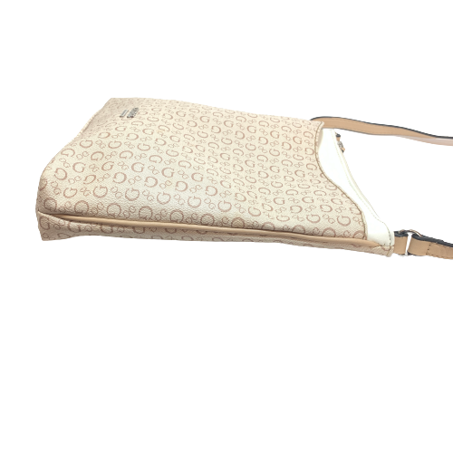 Guess Beige Rectangular Monogram Crossbody Bag | Gently Used |