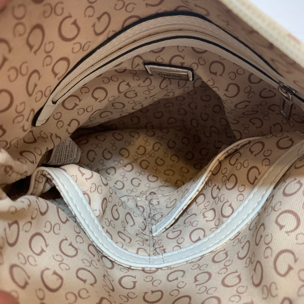Guess Beige Rectangular Monogram Crossbody Bag | Gently Used |