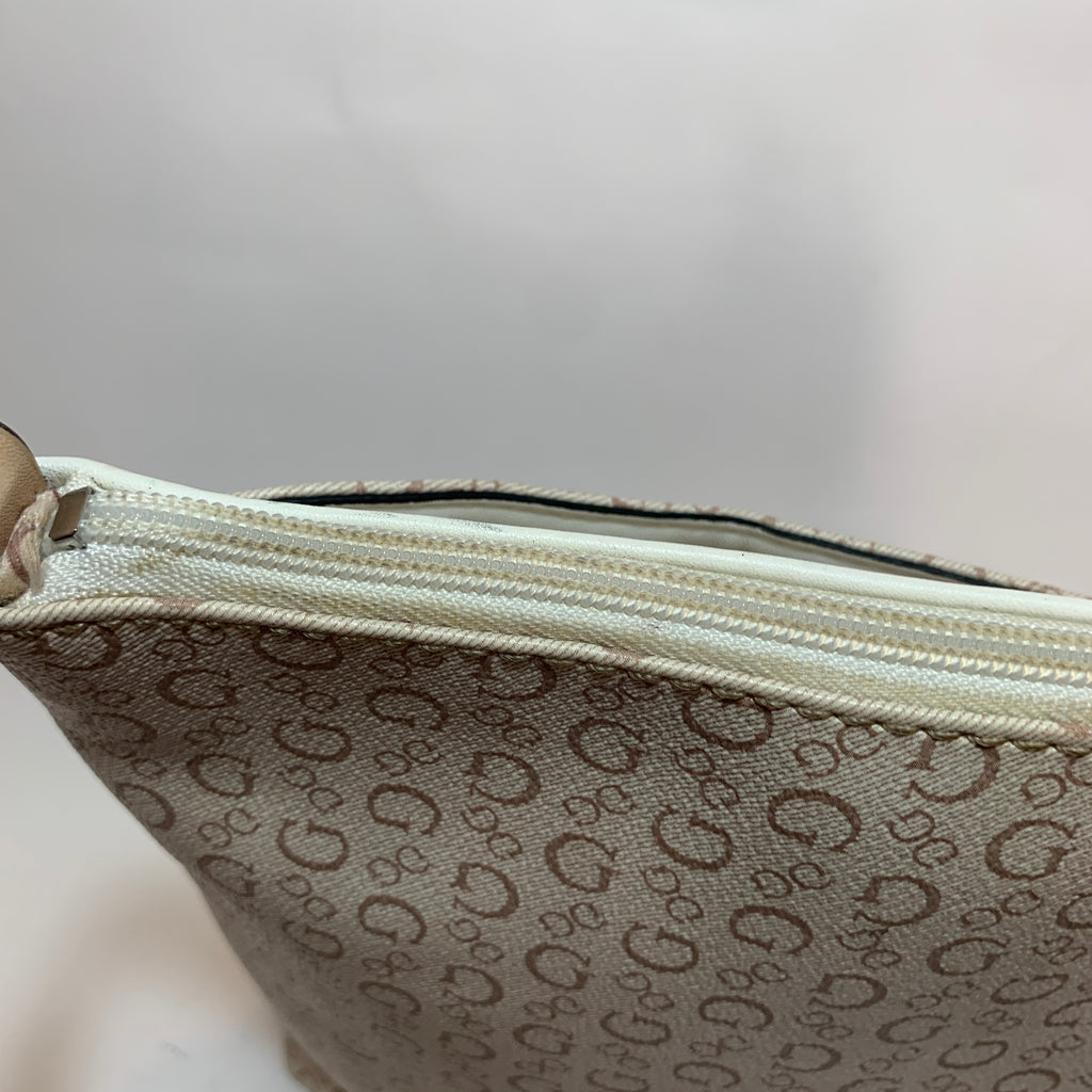 Guess Beige Rectangular Monogram Crossbody Bag | Gently Used |