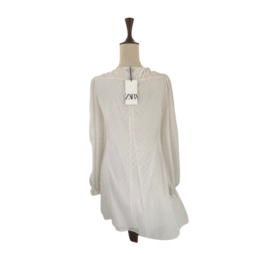 ZARA White Pleated Sheer Embroidered Dress | Brand New |
