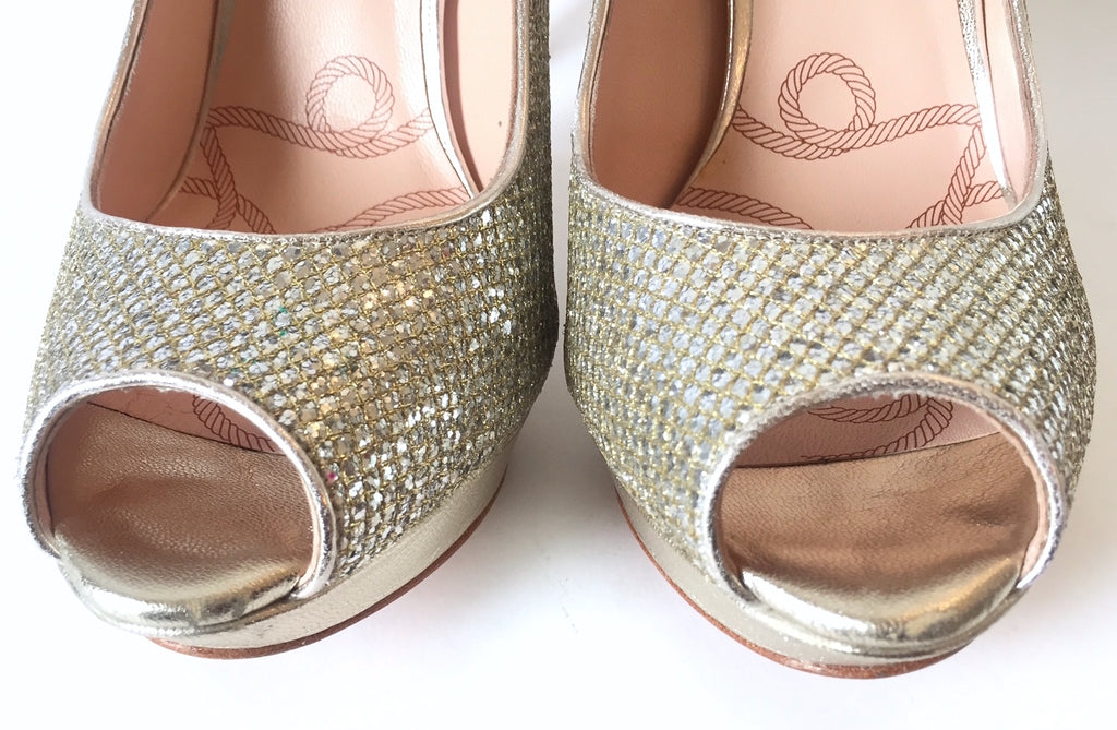 Lucy Choi London 'Amazonite' Glitter Peep-toe Pumps | Like New |