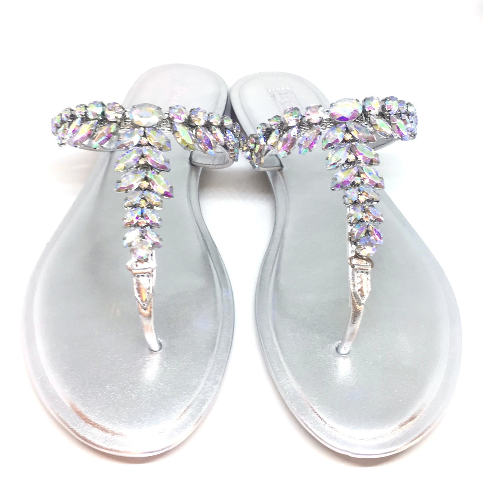 DUNE 'NARA' Silver Metallic Jeweled Flat Sandals | Gently Used ...