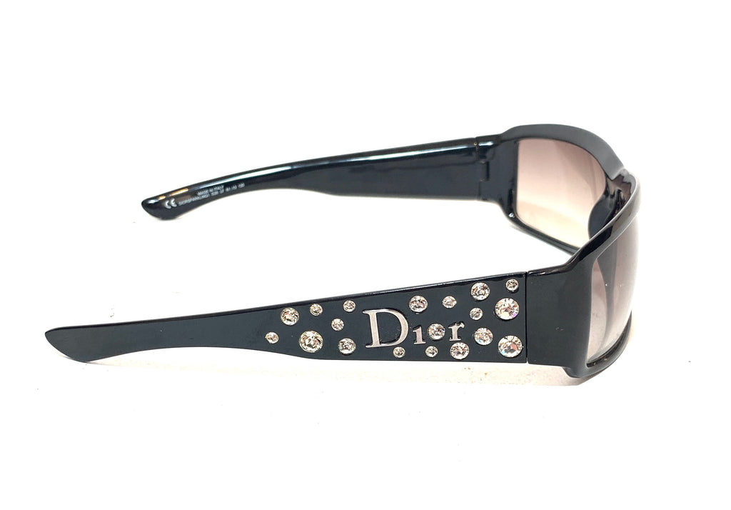 DIOR 'Sparkling1' Black Rhinestone Rectangular Sunglasses | Pre Loved |