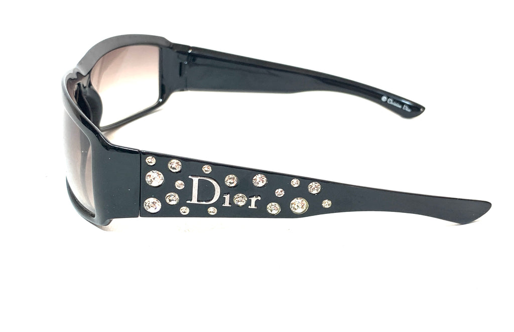 DIOR 'Sparkling1' Black Rhinestone Rectangular Sunglasses | Pre Loved |