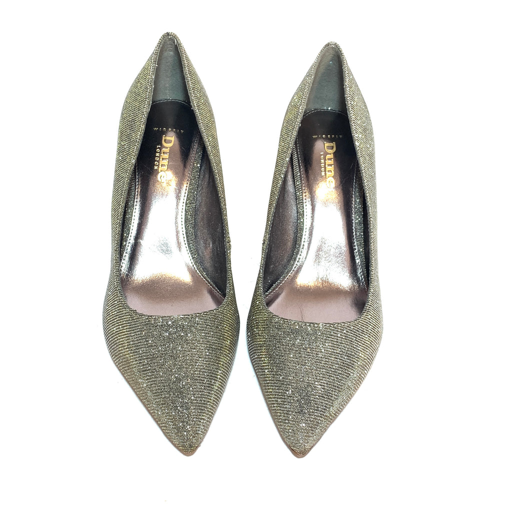 DUNE 'Abbigail' Gold Metallic Fabric Pointed Pumps | Gently Used |