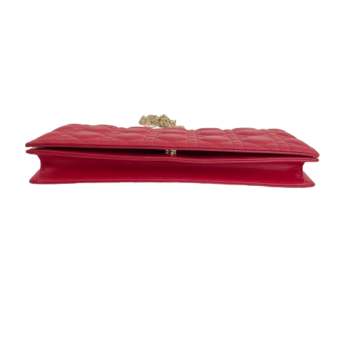 DIOR 'Lady Dior' Red Leather Quilted Clutch | Gently Used |