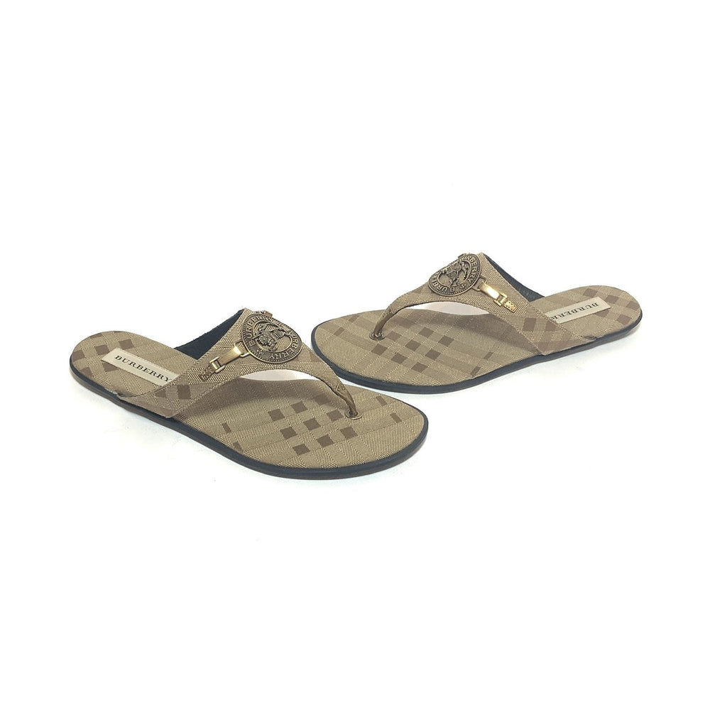 Burberry Bronze 'Maypole' Checked Canvas Sandals | Like New |