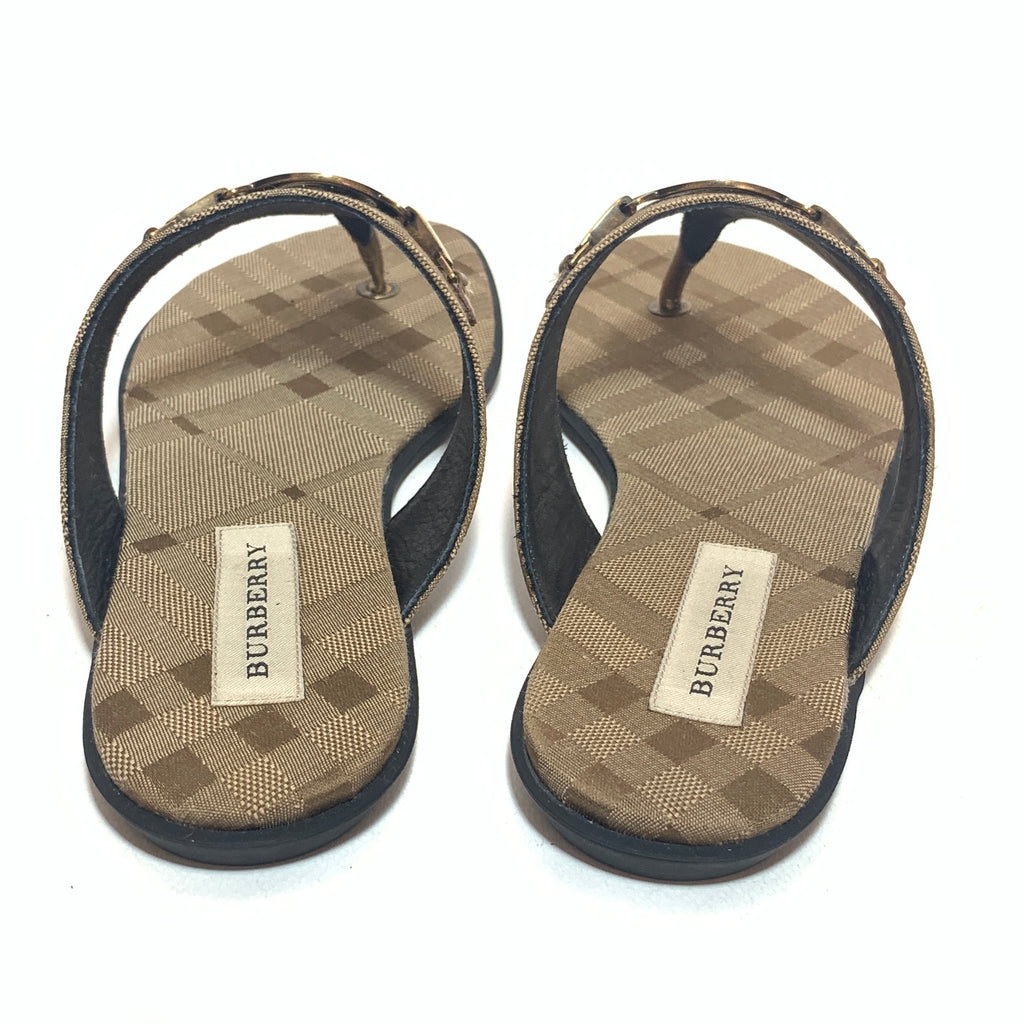 Burberry Bronze 'Maypole' Checked Canvas Sandals | Like New |