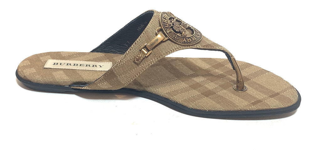 Burberry Bronze 'Maypole' Checked Canvas Sandals | Like New |