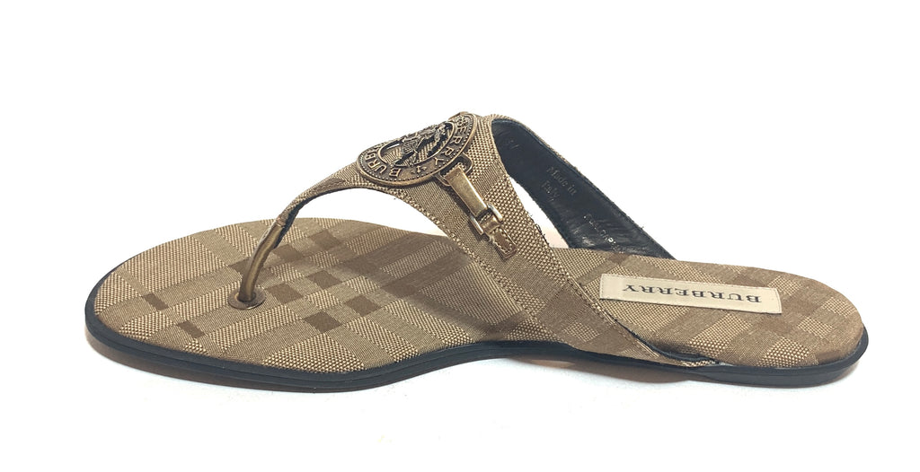 Burberry Bronze 'Maypole' Checked Canvas Sandals | Like New |