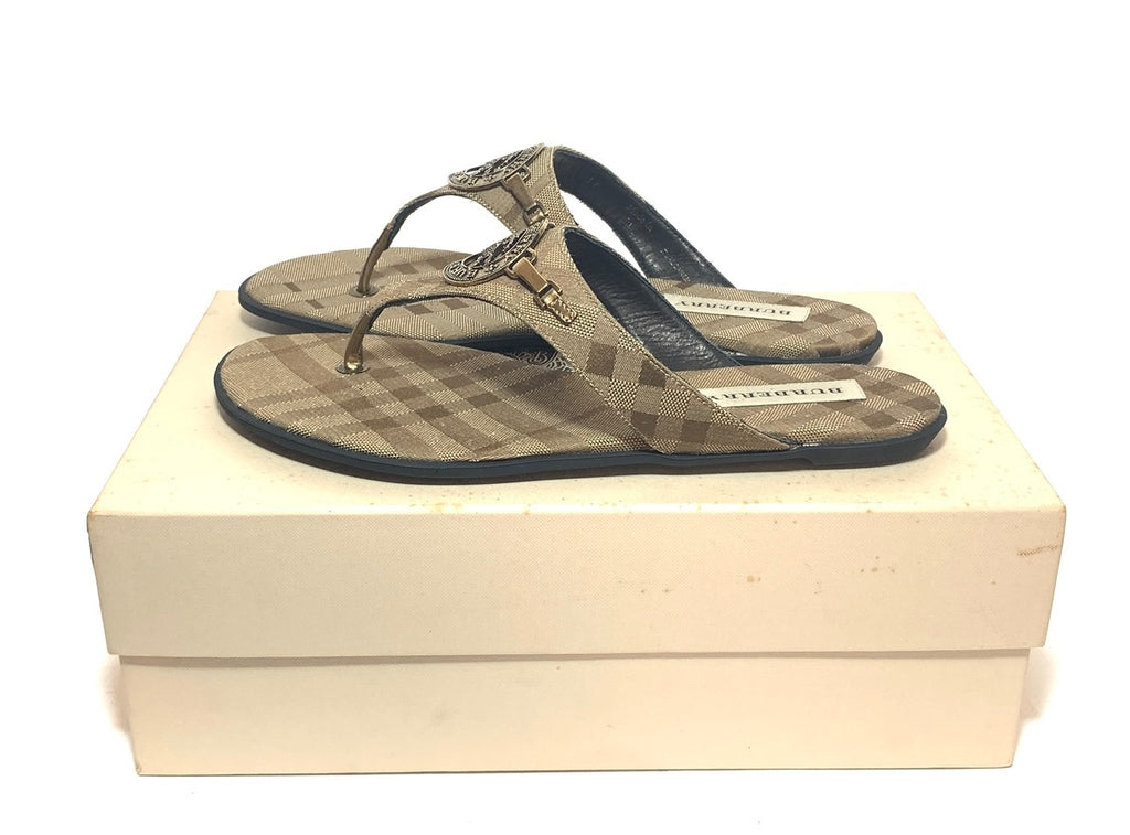 Burberry Bronze 'Maypole' Checked Canvas Sandals | Like New |