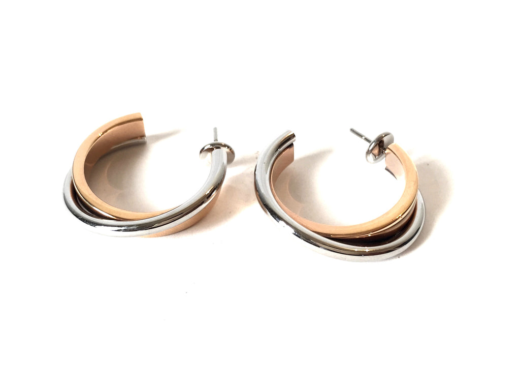 Calvin Klein Rose Gold & Silver Metal Hoop Earrings | Like New | - Secret Stash