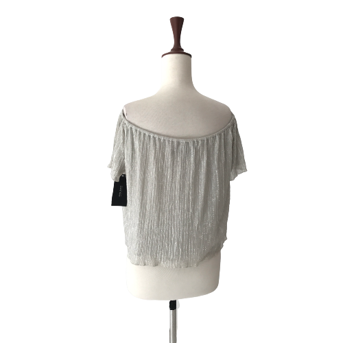 ZARA Silver Off-shoulder Pleated Top | Brand New |