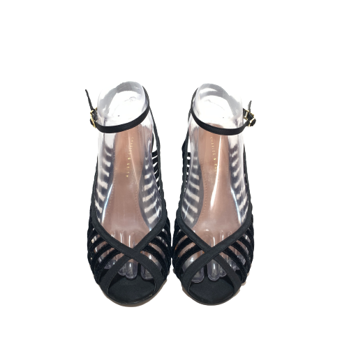 Charles & Keith Black Suede Caged Peep-toe Heels | Like New |