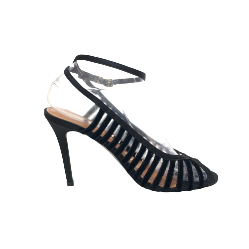 Charles & Keith Black Suede Caged Peep-toe Heels | Like New |